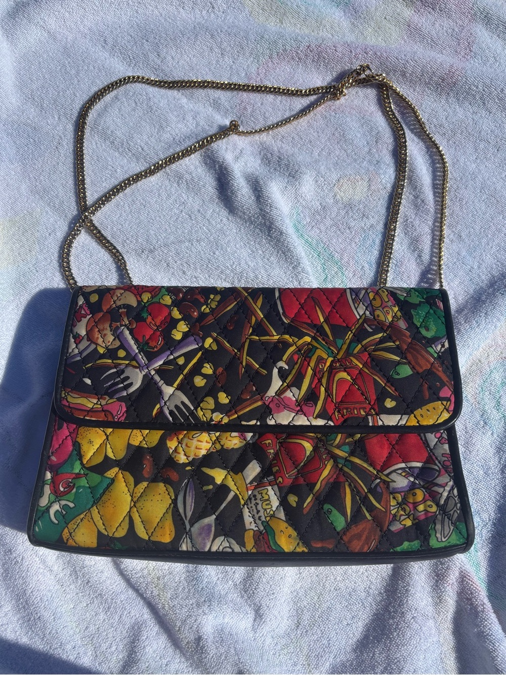 Vintage 1991 Nicole Miller “Junk Food” Quilted Crossbody - convertible strap